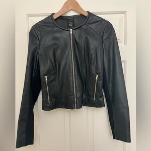 Zara Black Vegan Leather Jacket with Gold Zipper and Flex Stretch